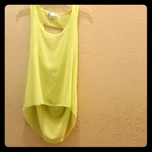 Neon Green Chiffon Hi-Lo Tank - L - Brat Aesthetic Festival Dopamine Top